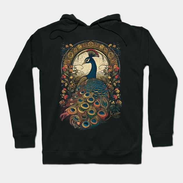 Cottagecore Aesthetic Peacock Garden Art Hoodie by Apocatnipse Meow